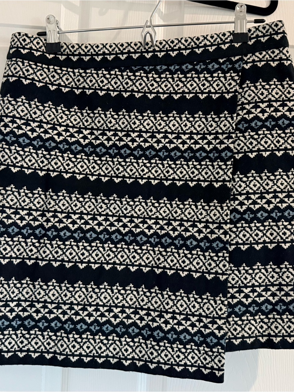 LOFT Black, White and Light Blue Patterned Mini Skirt